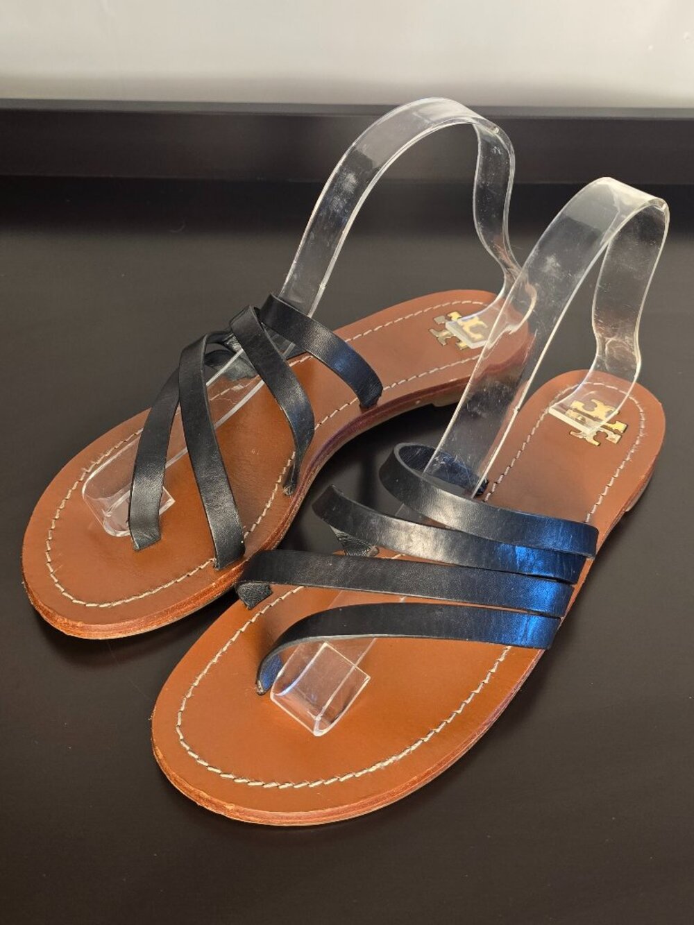 Tory Burch Patos Black Strappy Leather Sandals Size 7.5
